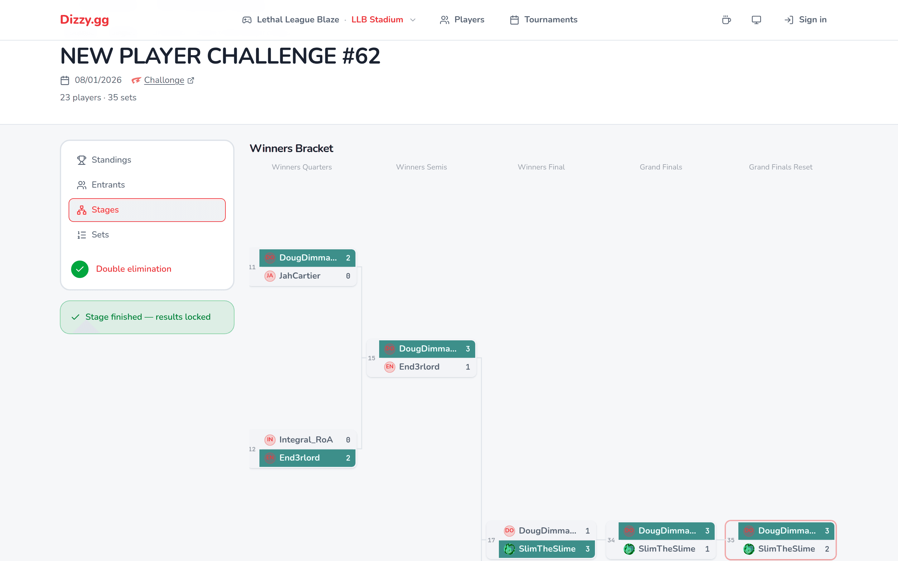 A live tournament bracket, one of 796 imported or run on the platform.